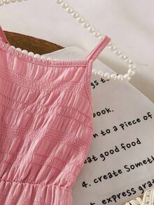 全新少女夏季甜美海滨度假粉色舒适露背蝴蝶结装饰连体裤 - 粉色 - 查看 8