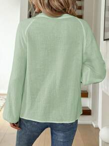 SHEIN LUNE Áo sơ mi trắng dài tay phong cách Bohemian thêu họa tiết Paisley màu tương phản vai trễ - Màu be - Xem 2