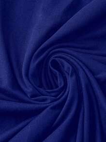 大码女式纯色圆领蝙蝠袖短袖不对称下摆休闲连衣裙，夏季长款女装 - 藍色 - 查看 3