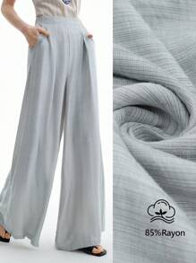 Aalyst 女士休闲简约优雅百搭口袋阔腿裤，夏季 - 灰色 - 查看 1