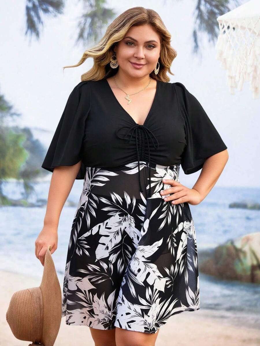 SHEIN Große Größen Tropical Muster Patchwork Baderock