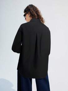 LYSMO Camisa negra holgada de manga larga con diseño de botones para mujer - Negro - Ver 2