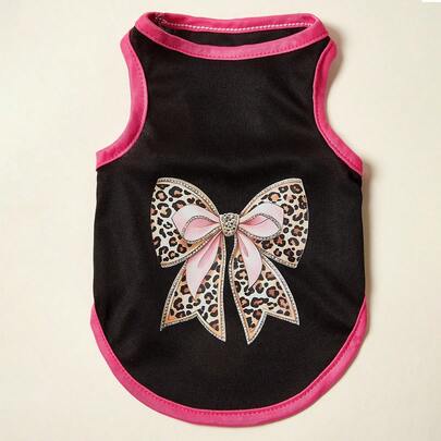 PETSIN 1pc Pet Cat Dog Universal Vest Bow Leopard Print Fashionable Casual Comfortable Breathable Dog Vest