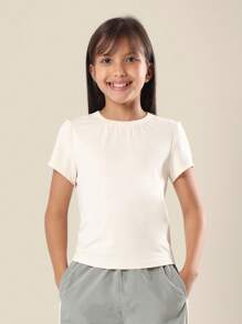 SUMWON 青少年女孩婴儿短款柔软基本款短袖休闲夏季日常必备上衣 - 綠色 - 查看 3