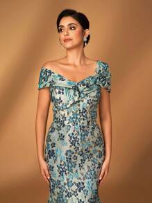 Serin Váy đuôi cá hoa 3D tay áo bằng vải satin Jacquard sang trọng thanh lịch, thích hợp cho tiệc cưới, tiệc độc thân, kỳ nghỉ, vũ hội, dạ hội, váy dạ hội cho mẹ cô dâu - Nhiều màu - Xem 5