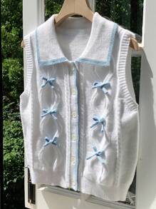 Comfortcana 大码女式针织蝴蝶结开衫背心，休闲简约时尚百搭，春/秋/夏 - 彩色 - 查看 9