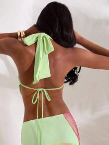 Opulessa 纯色针织露背女式上衣 - 橄欖綠 - 查看 2