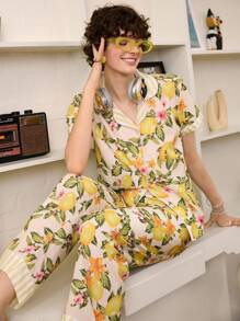 女士柠檬印花短袖睡衣套装