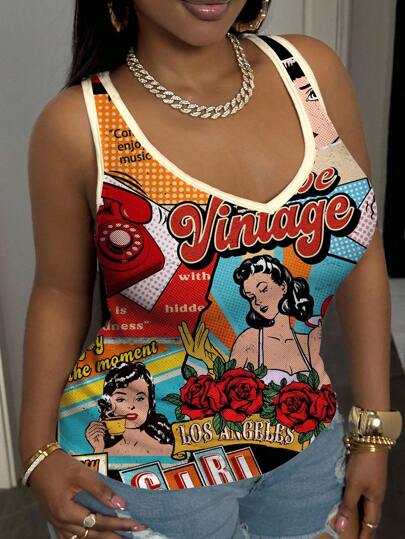 Slaydiva 大码女式深 V 领基本款吊带背心，适合度假、音乐节、Y2K 风格