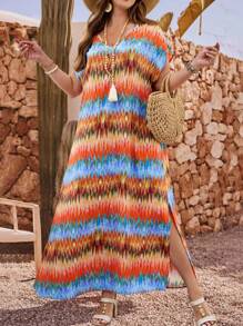 EMERY ROSE 大码V领短袖开叉休闲宽松夏装 - 彩色 - 查看 2