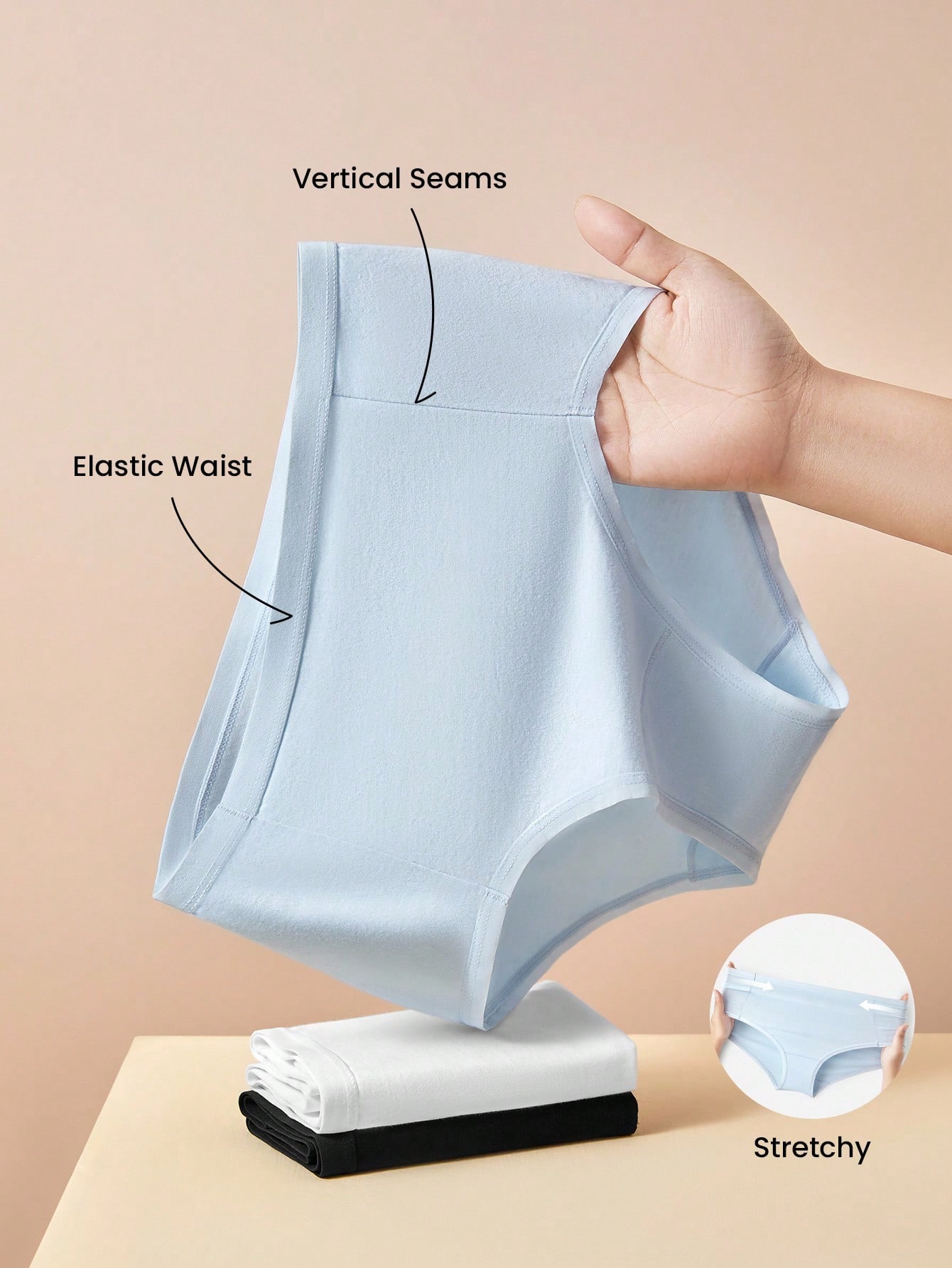 paquete de 3 bragas básicas de algodón ligero de talle alto para mujeres. También adecuado para adolescentes, jóvenes y niñas.