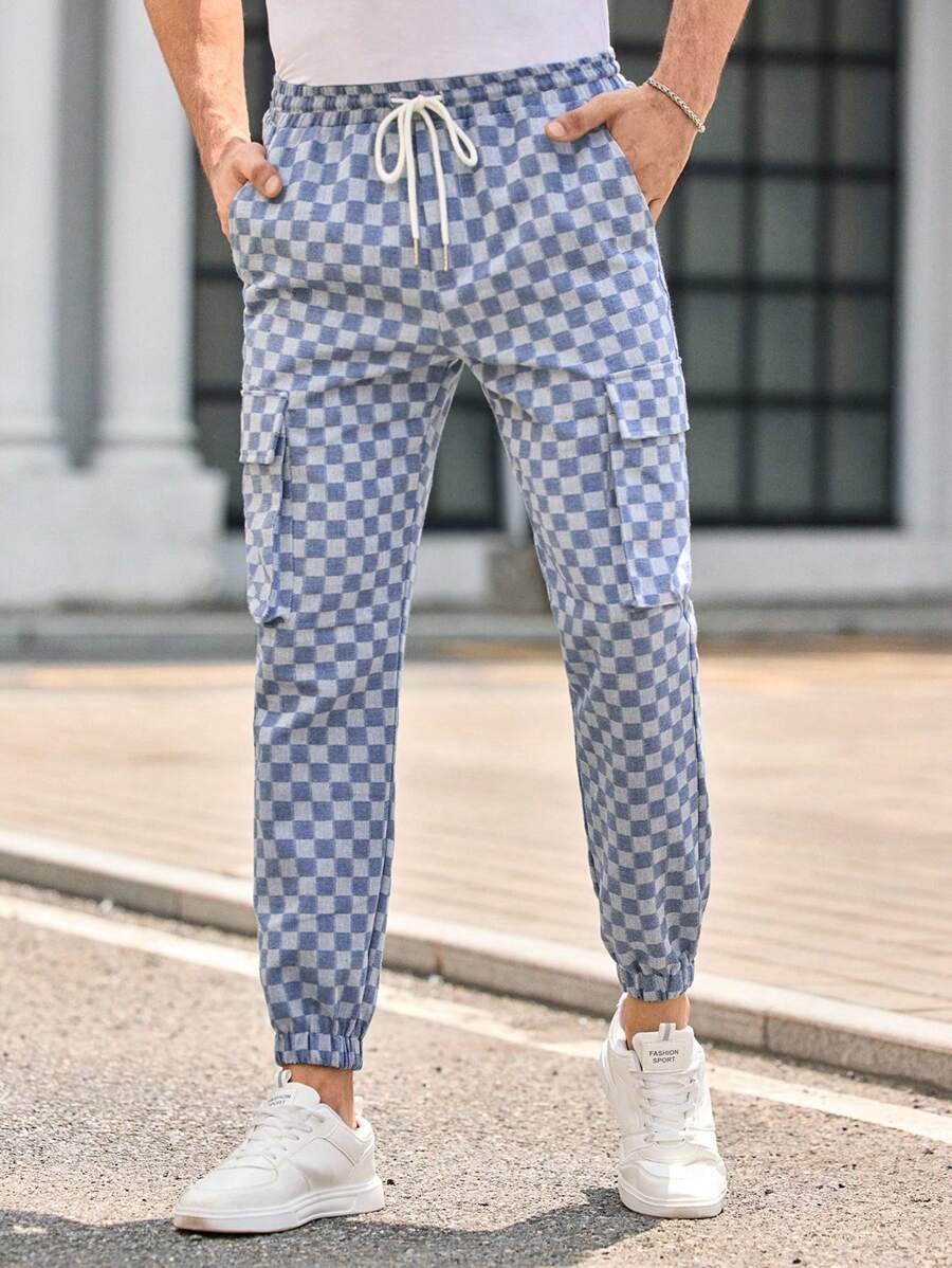 Manfinity VCAY 男士休闲梭织格子多口袋抽绳工装裤 男士格纹裤 男士慢跑裤 男士休闲裤 男士运动裤 男士格子裤 男士格子裤 男士运动裤 - 彩色 - 查看 1