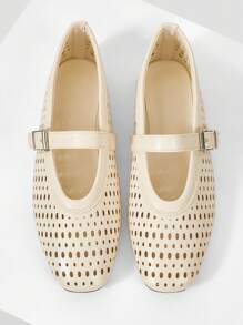 MOTF PREMIUM HOLLOW OUT PU LEATHER FLATS - Beige - View 4