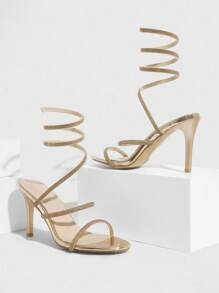 CUCCOO SZL Round Toe High Heel Rhinestone Studded Sexy Ladies' High Heel Sandals - Champagne - View 8