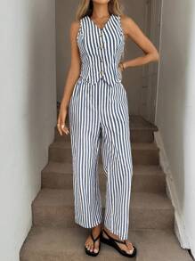 Easowa Conjunto de dos piezas para mujer llamado Old Money - Azul y blanco - Ver 1