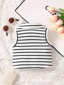 Baby Girl Striped Print Tank Top - Black and White - View 2