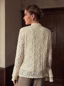 ZEYLAH LACE BUTTON UP BLOUSE - White - View 3