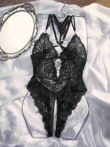 SpicyHot 1 件女士性感蕾丝紧身内衣，外出穿着 - 黑色 - 查看 4