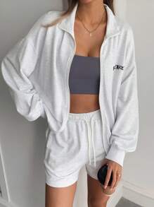Livesso 2pcs/Set Women Loose Knit Cardigan And Shorts,Fall Women Clothes Lounge Sets For Women School - Grey - View 4