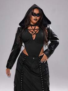 Whyspr Chaquetas informales de talla grande con estilo punk para mujeres - Negro - Ver 5