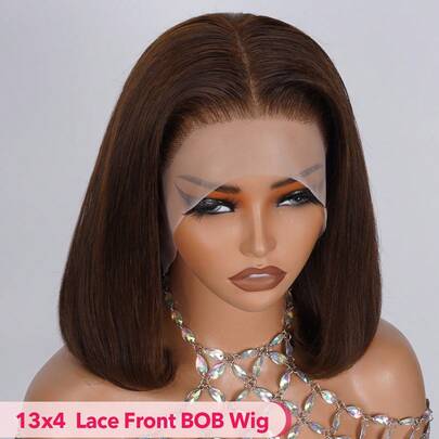 Tóc giả ren phía trước màu nâu sô cô la 13x4 Tóc giả ren phía trước Tóc giả bob ngắn bằng tóc thật dành cho phụ nữ Tóc giả bob bằng tóc thật màu nâu #3 Tóc giả ren phía trước được nhổ sẵn Đường chân tóc tự nhiên