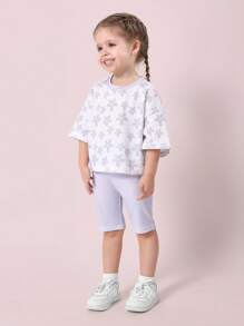SUMWON Adorable Daisy Print Cropped T-Shirt Girls Summer Floral Pattern Toddler Tee Set Spring Garden Collection - Mauve Purple - View 1
