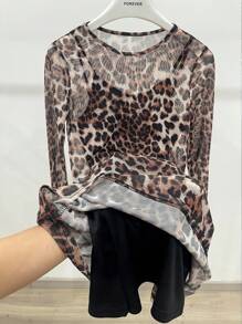 INAWLY 1 件女式豹纹长袖迷你连衣裙 - 彩色 - 查看 6