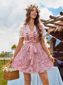 LanaWest Vestido de festival de cerveza de encaje vintage para mujer, Dirndl - Rosa - Ver 1