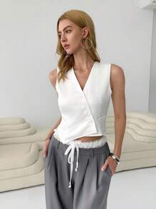 SHEIN EZwear 女士夏季休闲/工作服无袖纯色薄款西装外套 - 白色 - 查看 1