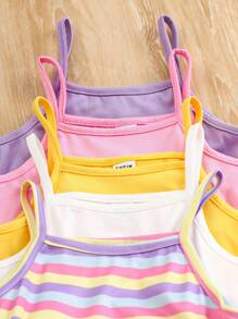 SHEIN 5pcs/Set Girls' Solid Color Spaghetti Strap Dresses, Suitable For Layering, Indoor And Outdoor Wear  Back To School Girls Toddler Summer Dresses Kids Sun Dresses Girls Pastel Summer Dress Rainbow Dresses For Kids Kids Summer Dresses