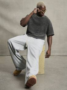 PAVTROS Manfinity Streetrush 男士休闲宽松直筒裤，带闪亮亮片设计，时尚，灰色宽松运动裤，超大运动裤，男士宽底运动裤，长裤，男士运动裤，男士灰色阔腿运动裤，男朋友礼物，男士街头服饰，万圣节，万圣节派对，街头服饰