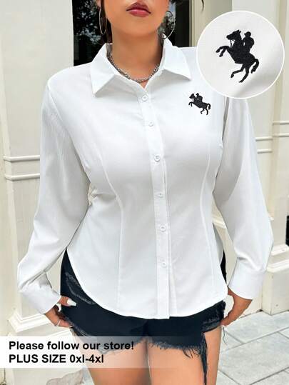 Solflare قميص أبيض مطرز بتصميم بسيط وأنيق للنساء ذوات الحجم الكبير، مناسب للخروج في فصل الصيف، بأكمام طويلة وأزرار أمامية، مناسب للارتداء اليومي، الخريف، الشتاء، العمل، المعلمات، الأعمال، المكتب، وللمرأة الكاجوال. قميص مهني مناسب للعودة إلى المدرسة