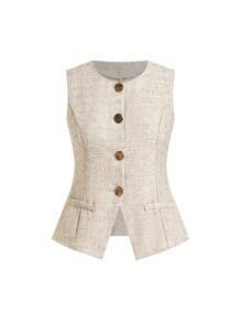 Ellevyn Lus Size Flax Elegant Fashion Women's Single-Breasted Vest And Pants Casual 2 Pieces Set, Suitable For Commute,Old Money Style Women,Business Casual Woman,Teacher Outfits For Women,Teacher Outfits For Women,Back To School Clothes,Office Outfits For Women,Lounge Sets For Women,Work Clothes Women,Button Up Shirt Women,Teacher Shirts,Work Outfits For Women,Teacher Outfits,Work Pants,Modest,Classy,Work Tops,Summer Outfits For Women - Apricot - View 7