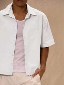 Musero Boxy Fit Oversized Pocket Detail Button Through Short Sleeve Shirt Winter Layering - White - View 5