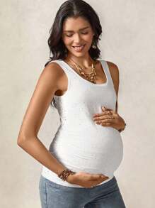Boho Mama Maternity Summer Casual Solid Color Textured Tank Top