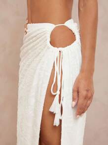 Lumalex 全白派对女装秋季适度老钱闪光假日派对郊游夏季泳衣游泳度假波西米亚风 BOHO 海滩热户外丰富层次婚礼季节宴会成年礼海滩海边女士单件荷叶边腰休闲裙沙滩裙度假女士开衩裙 - 杏色 - 查看 4