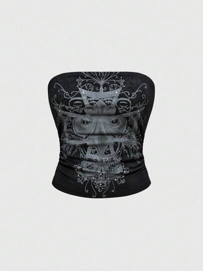 Grunge Punk Women's Grunge Dark Cross Rhinestone Embellished Top (Can Be Layered In Autumn/Winter)