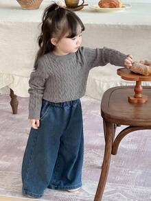 DAZY Baby Girl Unicorn Embroidered Cable Knit Casual Sweater Fall,Winter Toddler Girls Clothes - Beige - View 6