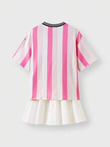 JNSQ 秋季开学季青少年女孩户外运动宽松T恤和短裙套装 - 彩色 - 查看 4