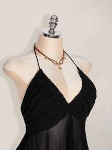 SHEIN ICON 大码女式交叉领不对称网眼拼接吊带背心