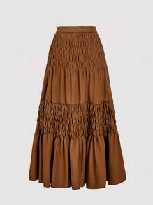 SHEIN MOD 女式纯色多层褶饰休闲中长裙