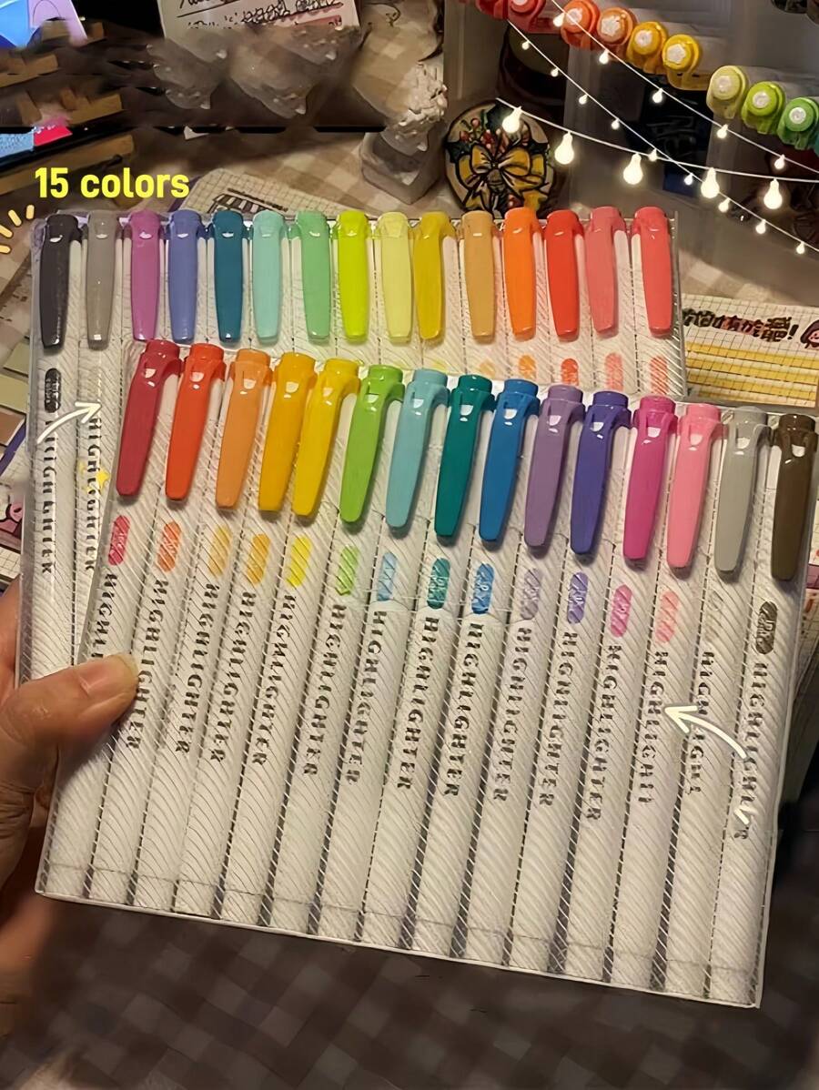 A 15-Color Double-Ended Writing Pen Set, Highlighters, Writing Pens ...
