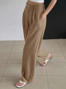 DAZY 秋冬休闲百搭纯色商务西装裤 - 駝色 - 查看 1