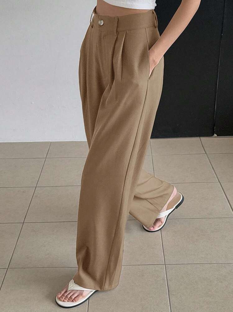 DAZY Pantalones de traje de negocios de unicolor versátil y casual para otoño/invierno - Camel - Ver 1