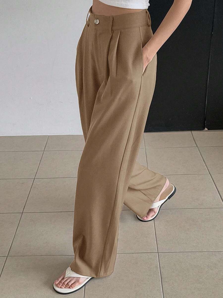 DAZY 秋冬休闲百搭纯色商务西装裤 - 駝色 - 查看 1