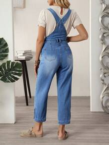 EMERY ROSE Mono vaquero casual de verano con bolsillos y silueta entallada para mujer - Azul - Ver 2