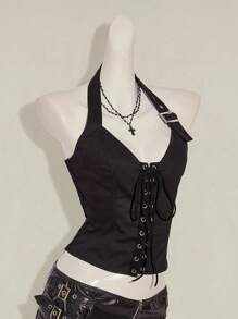 SHEIN ICON 女式夏季性感街头风格简约纯色系带露背背心秋季女装