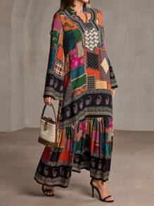 Al Najma 女士保守休闲花卉印花连衣裙 - 黑色 - 查看 4