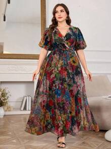 Modelyn Đầm tay ngắn cổ chữ V in loe sang trọng thanh lịch mới - Nhiều màu - Xem 3