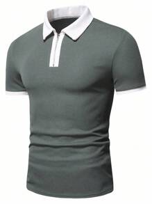 Manfinity Homme Men Contrast Trim Quarter Zip Polo Shirt